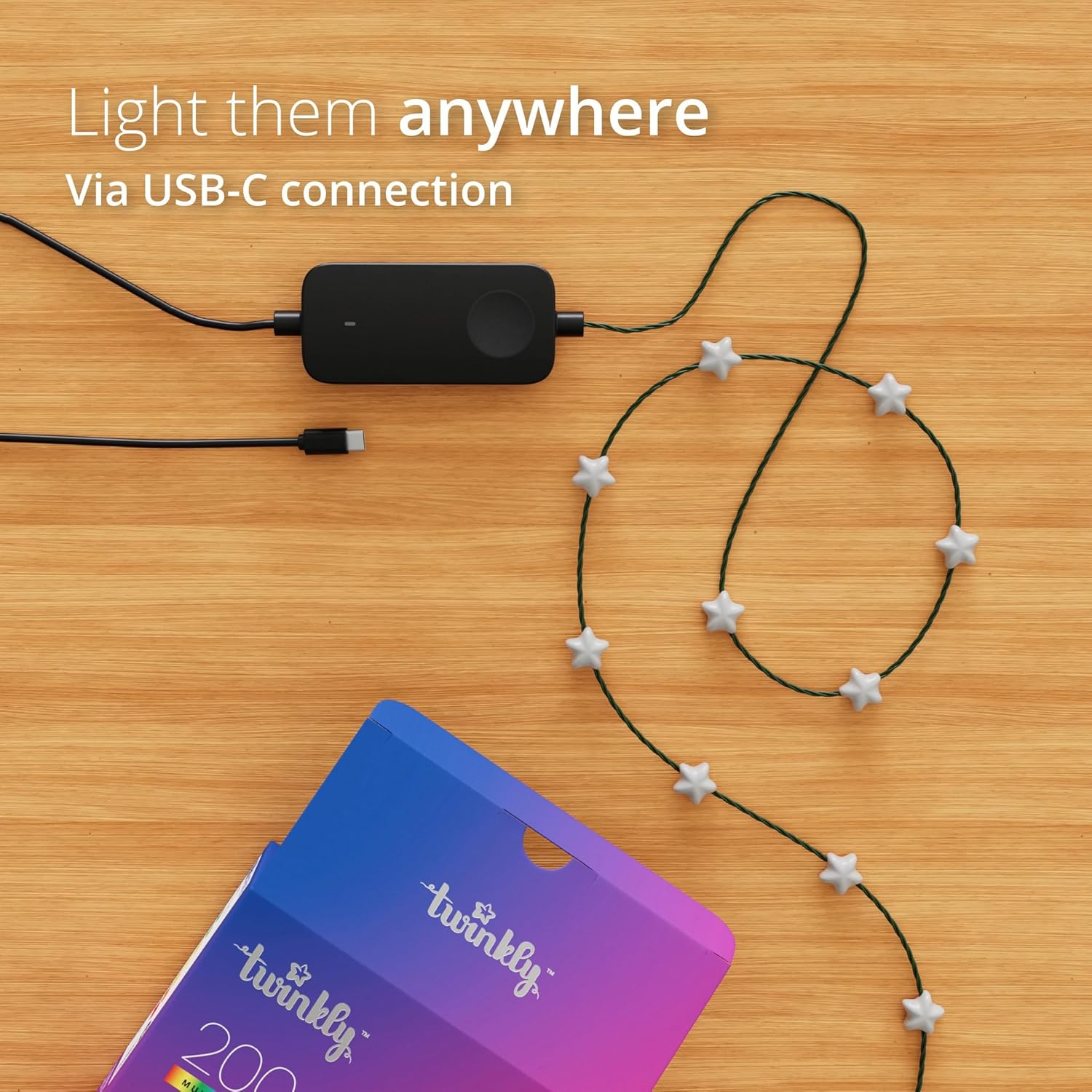 Twinkly Strings AUB-C &ndash; 100 Star-Shaped RGB Leds, Clear Wire, AUB-C image number 3