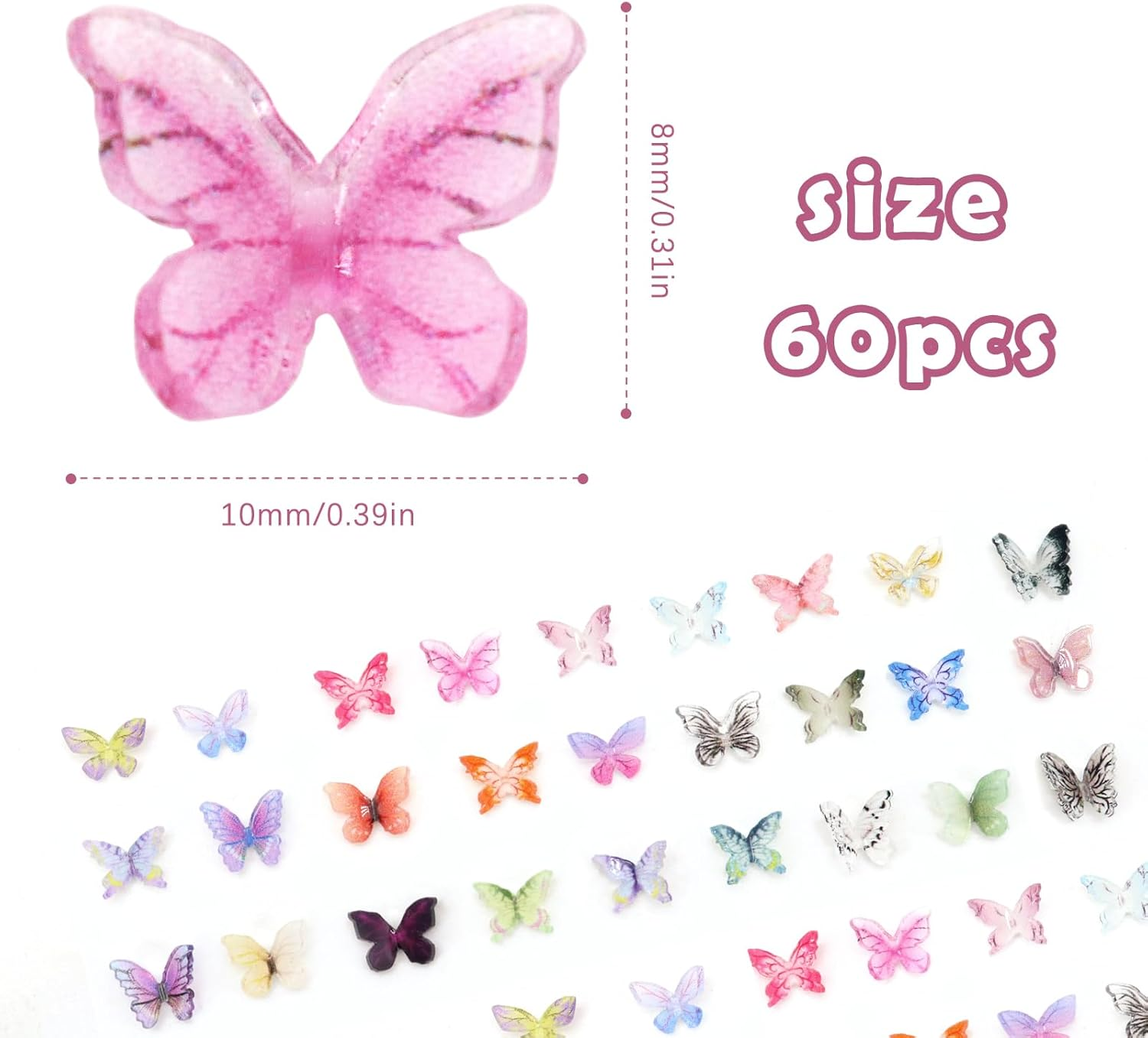 60Pcs Mini Resin Butterflies, Miniature Dollhouse Accessories Tiny Butterflies for Crafts, Mini Resin Animals Figurines for DIY Fairy Garden Dollhouse Micro Landscaping Decoration - 90Pcs Mini Butterflies image number 2