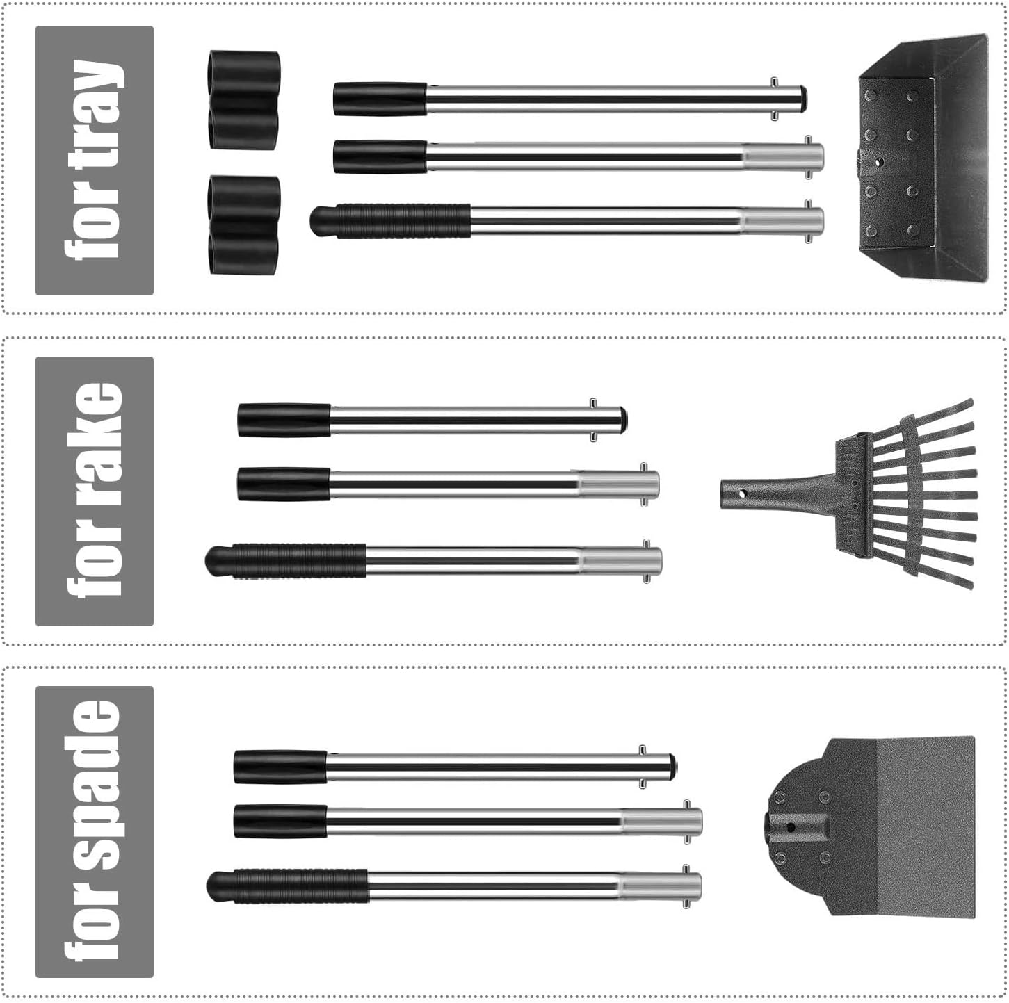 Dog Pooper Scooper Set, Tray Rake, and Spade 3 Pack Poop Scoop Adjustable Long Handle Metal with Tray for Pet Waste Removal,Dirt and Gravel,No Bending Clean up for Small Medium Dogs(Black) image number 4