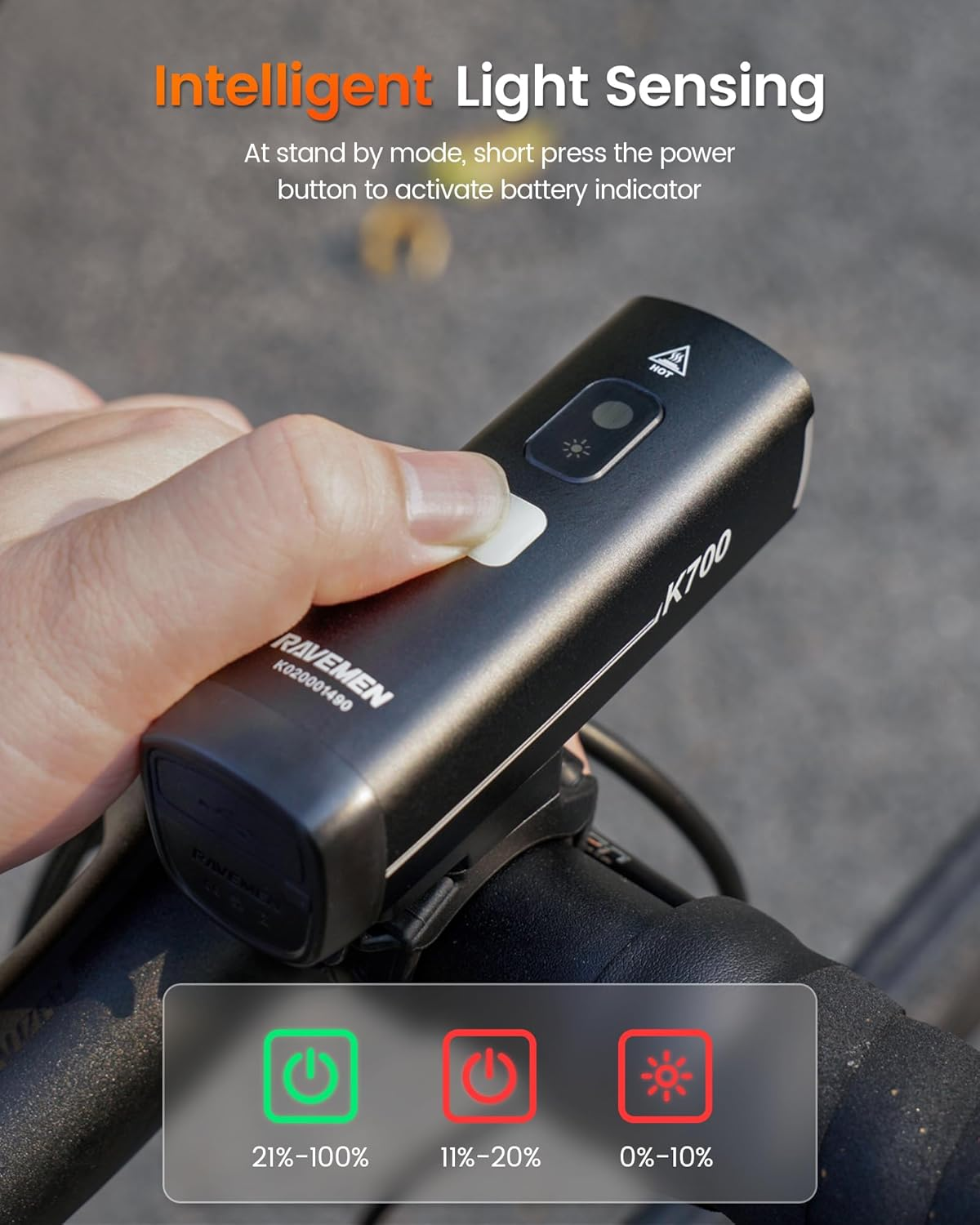 RAVEMEN K700 Smart Bike Lights, Bright Bicycle Light with Auto On/Off, Daytime Intelligent Mode image number 5