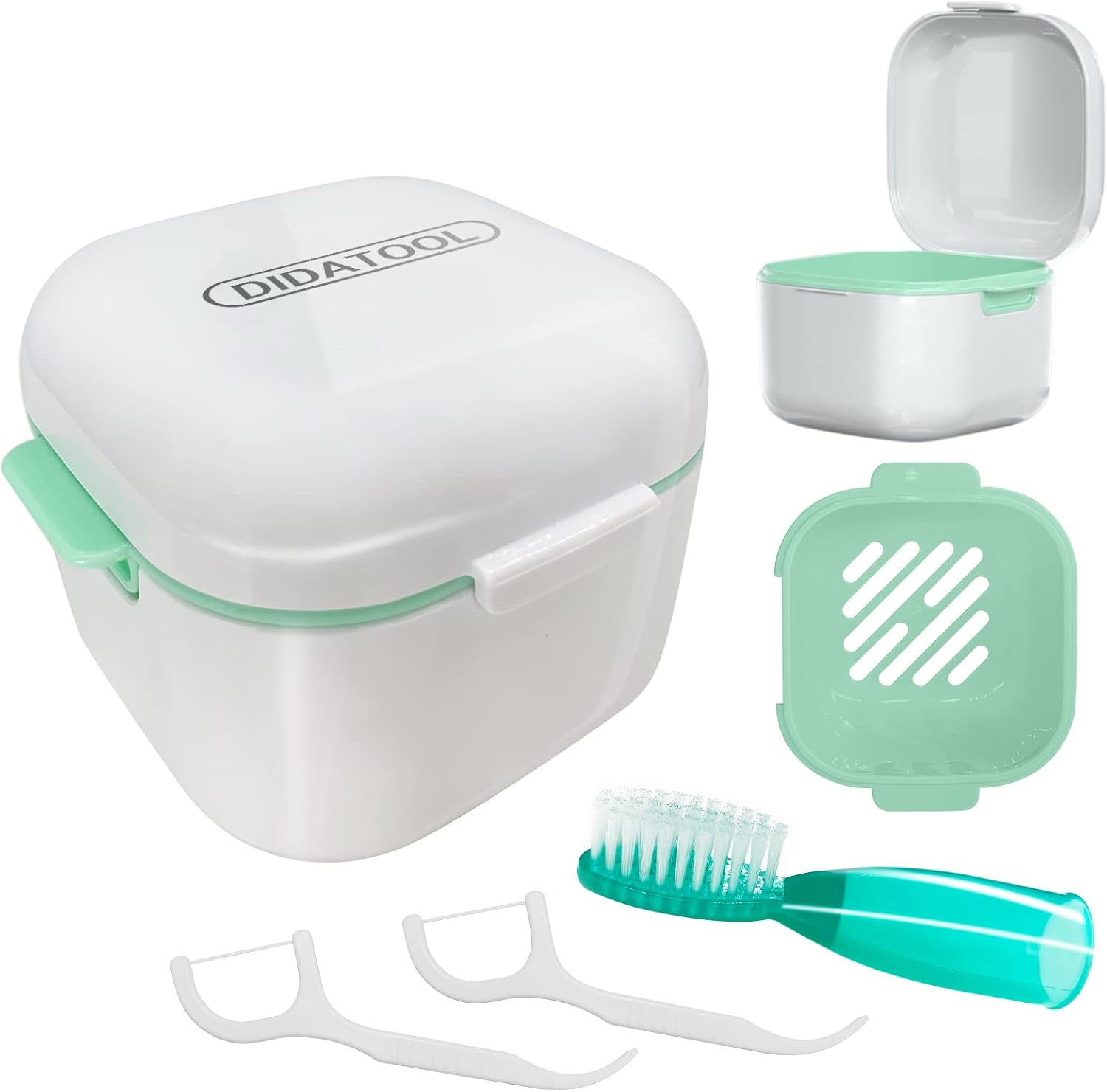 Retainer Case, Denture Bath, Denture Cups for Soaking Dentures, Denture Pots with Lid, Easy to Carry and Clean Denture Case with Removable Rinse Basket and Finger Toothbrush - Pink image number 3