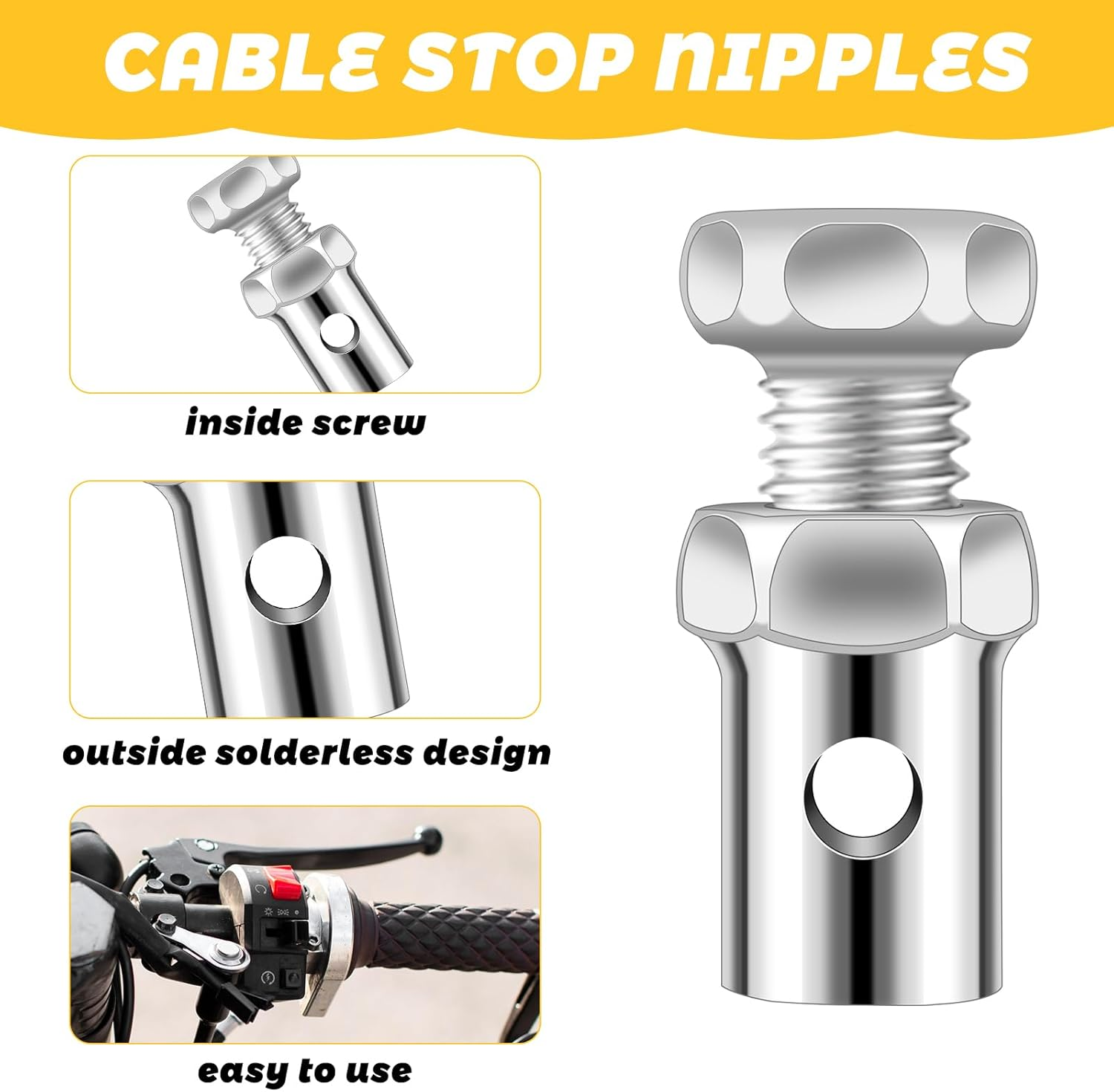 Giantree 20Pcs Universal 1/8" Throttle Brake Cable Ends, Go Kart Throttle Cable Stop Clamp, Silver Bicycle Brake Cable Ends, Fit for Bike Motorcycles Scooters Lawn Mowers Tractors