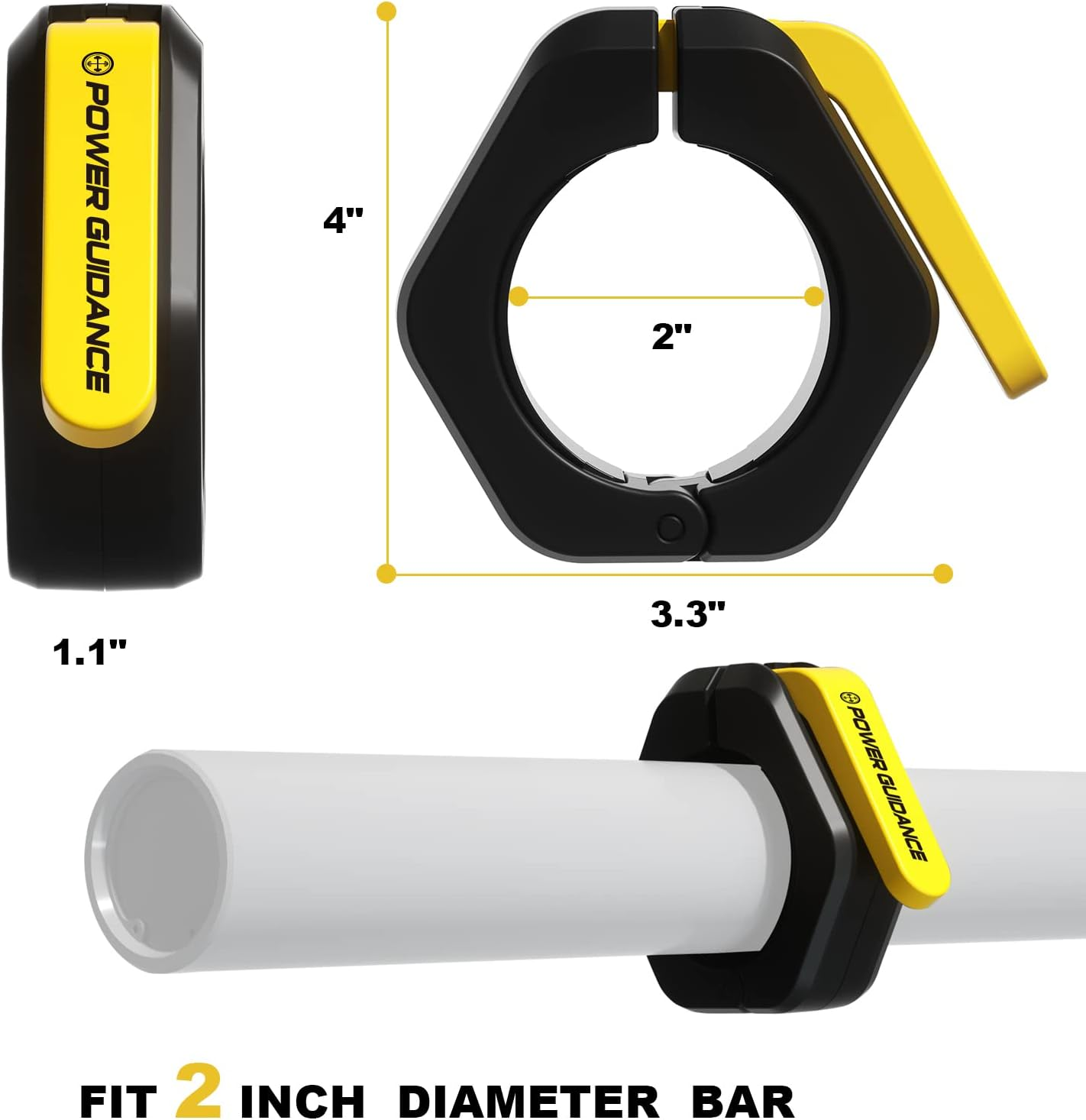 Power Guidance Barbell Collars Barbell Clips,50 Mm Olympic Barbell Clamps,Non-Slip Weight Clamps Quick Release Barbell Collar for Workout Weightlifting,Olympic Lifts and Strength Training - Black (Nylon + Rubber Lining) image number 5