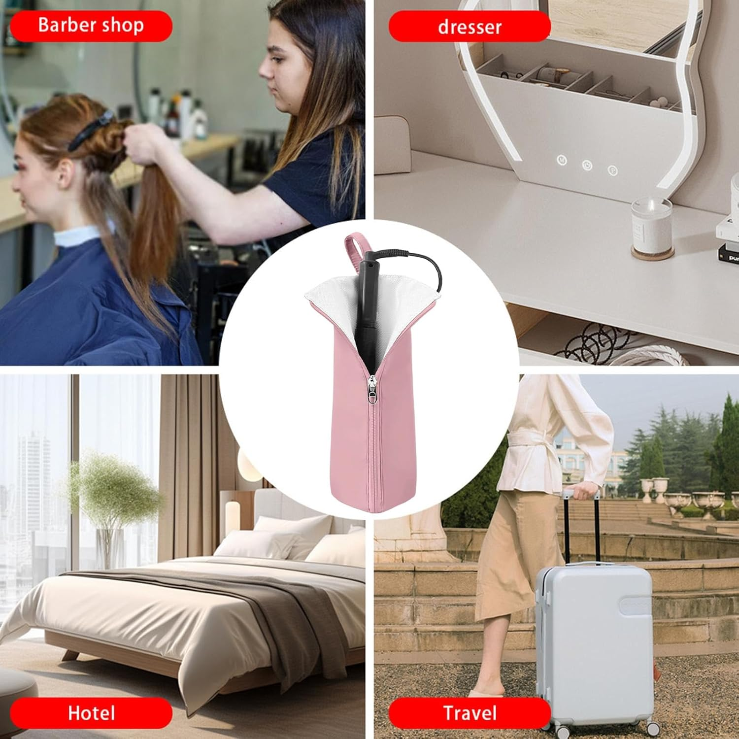 Hair Iron Holder - Hangable Blow Dryer Holder - Styling Straightening Tool Travel Pouch Heat Resistant for Desk Organization - Black image number 6