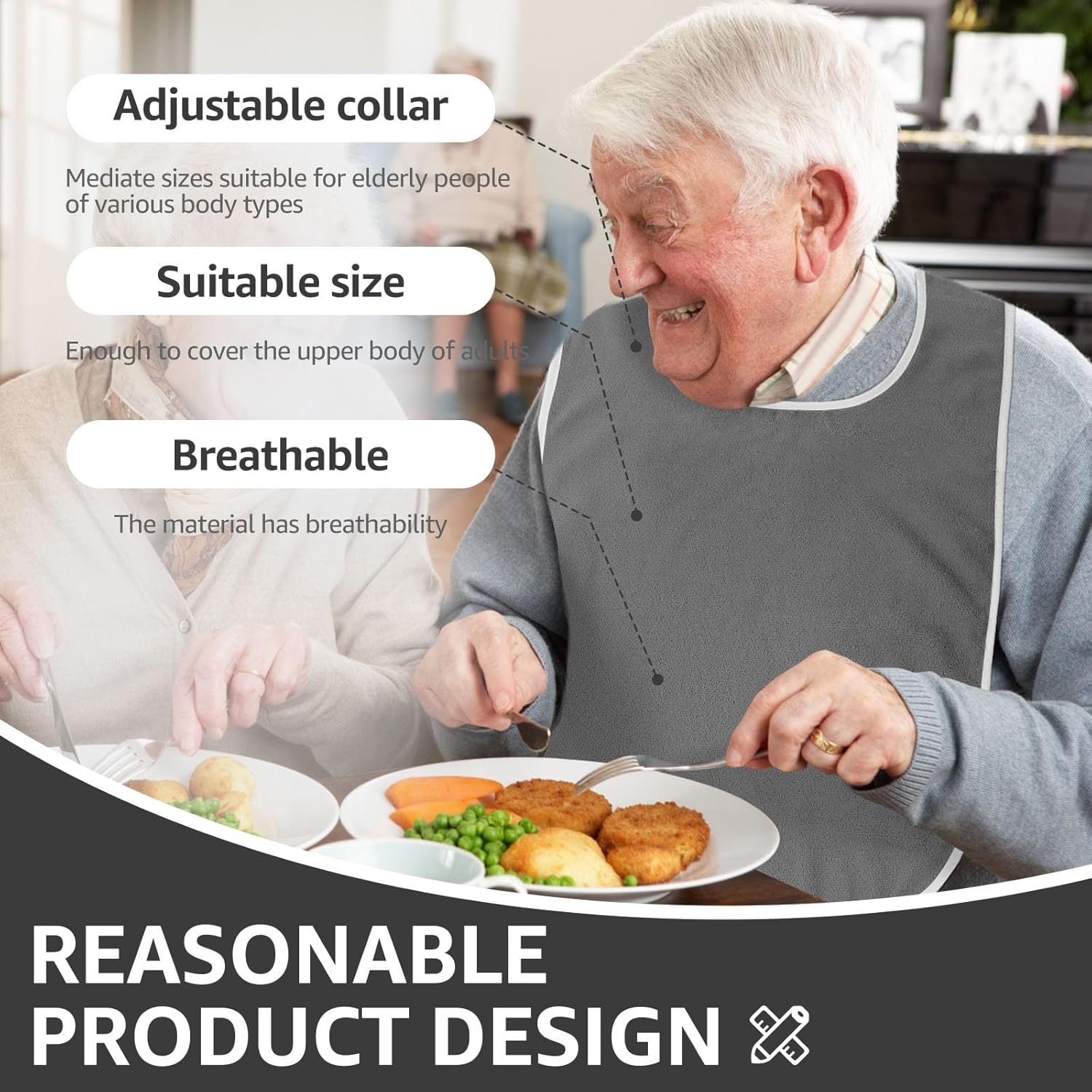 4 Pack Adult Bibs - Soft Polyester Terry Bibs, Adjustable Washable Drool Bibs for Adults Reusable Towel Bibs for Women Men Elderly Senior image number 1