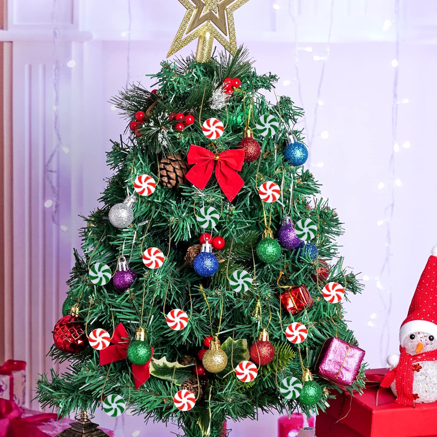 Obmwang 80Pcs Christmas Candy Cane Ornaments Red and White Candy Decorations Christmas Tree Hanging Peppermint Ornaments for Holiday Party Decoration DIY Crafts, 2.5Cm - Red White image number 4