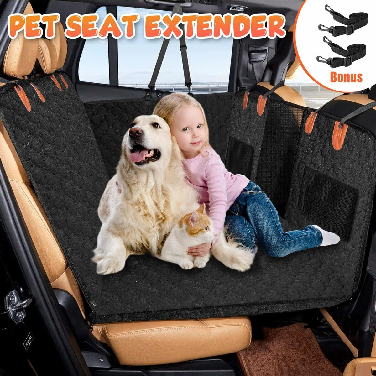 AUSWAY Pet Dog Car Seat Cover Cat Hammock Rear Backseat Extender Nonslip Waterproof Protector Mat Booster Travel Carrier for SUV Truck with Mesh Window image number 2