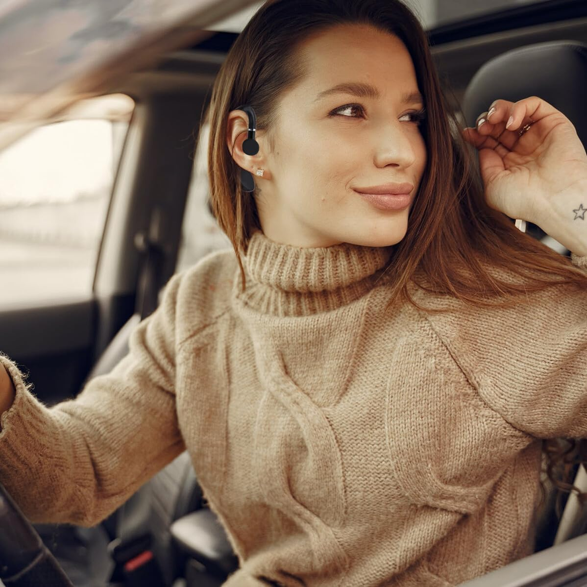 SHINEOFI Long Battery Life Wireless Driving Earphone One-Side Earpiece Lightweight Headset for Workout and Running Compatible with Devices Black image number 2