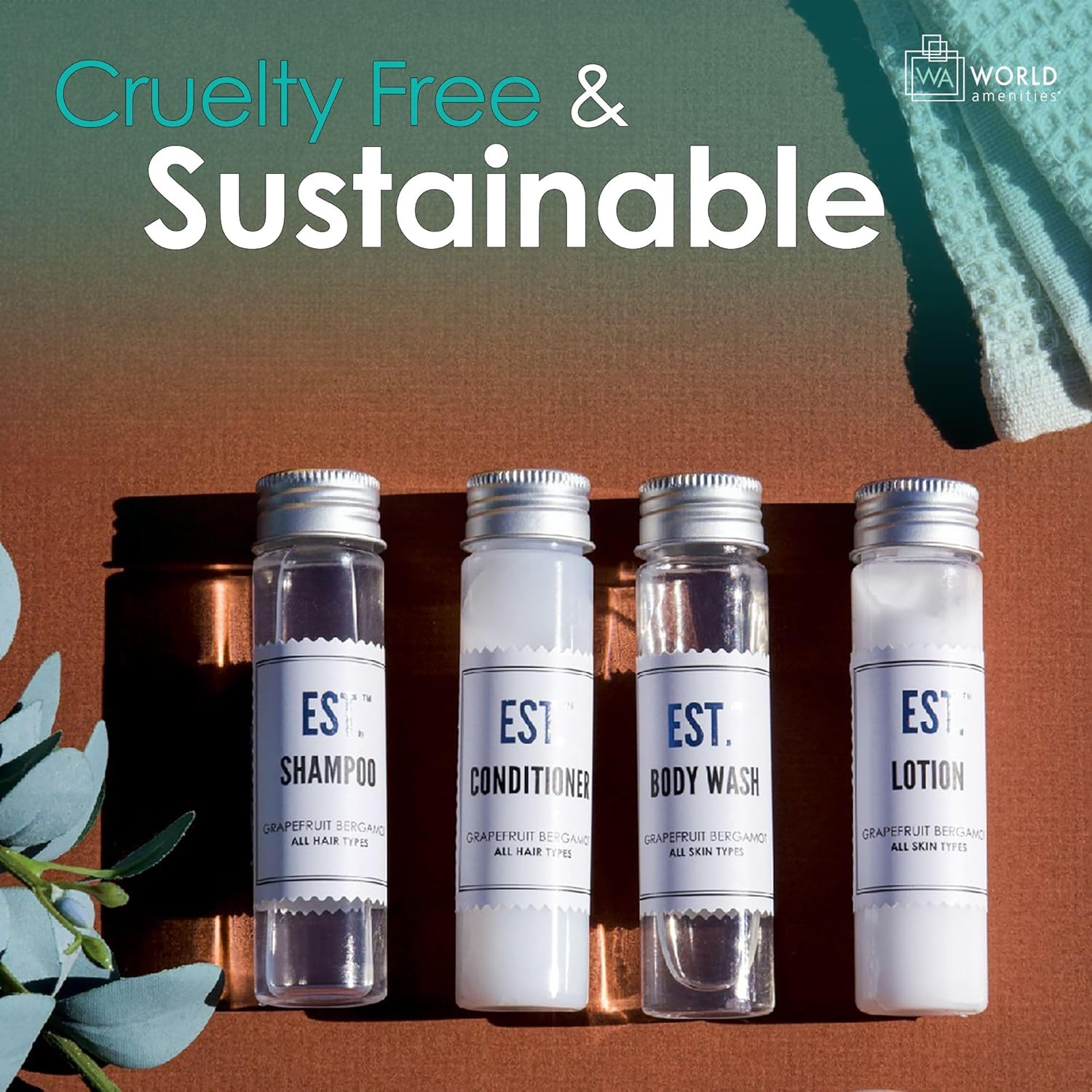 World Amenities EST. Body Wash with Grapefruit-Bergamot Fragrance, Biodegradable/Recyclable Bottle with Screw Top, 1.41Oz / 40Ml , Pack of 48 image number 4