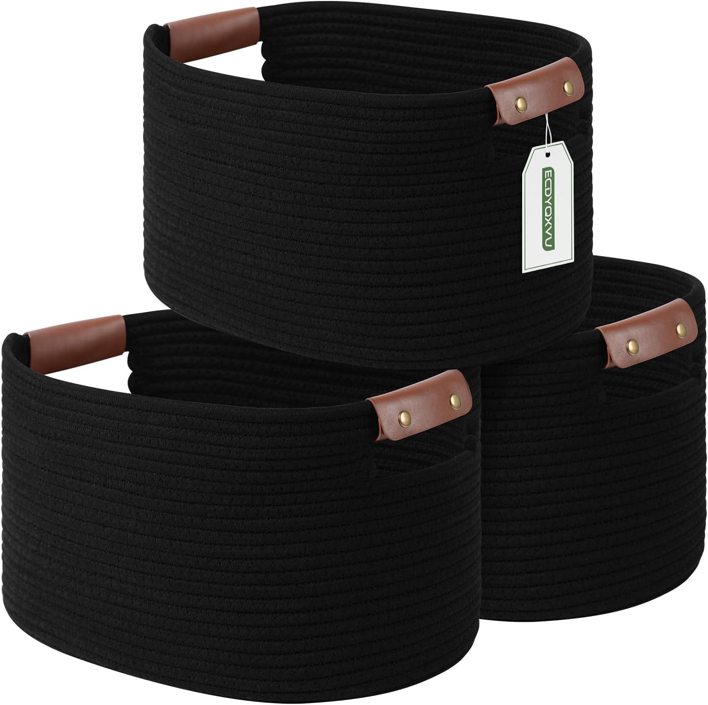 Cotton Rope Basket , Storage Baskets with Handle, 15X10X9 Inch Woven Basket for Shelves, Laundry, Towels, Clothes, Books, Toys (White, 3 Pack)