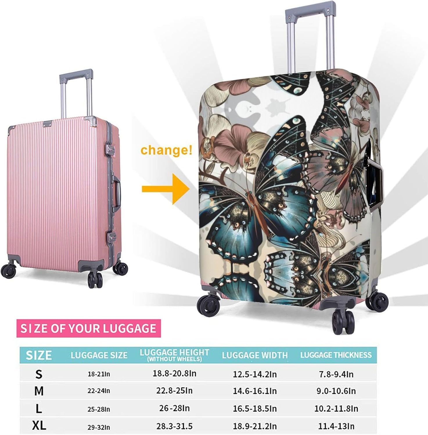 Odddot Beautiful Butterfly1 Print Travel Luggage Cover,Suitcase Protector Cover, Washable Baggage Covers,For 18-32 Inch Luggage, Beautiful Butterfly1, Small image number 2