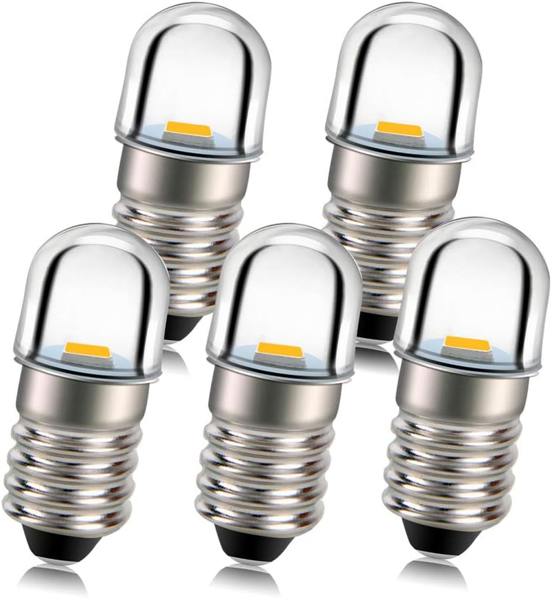 Ruiandsion 5Pcs E10 Base Socket LED Bulb 1W 12V Warm White Replace Torch Light Flashlight Bulbs,Negative Earth