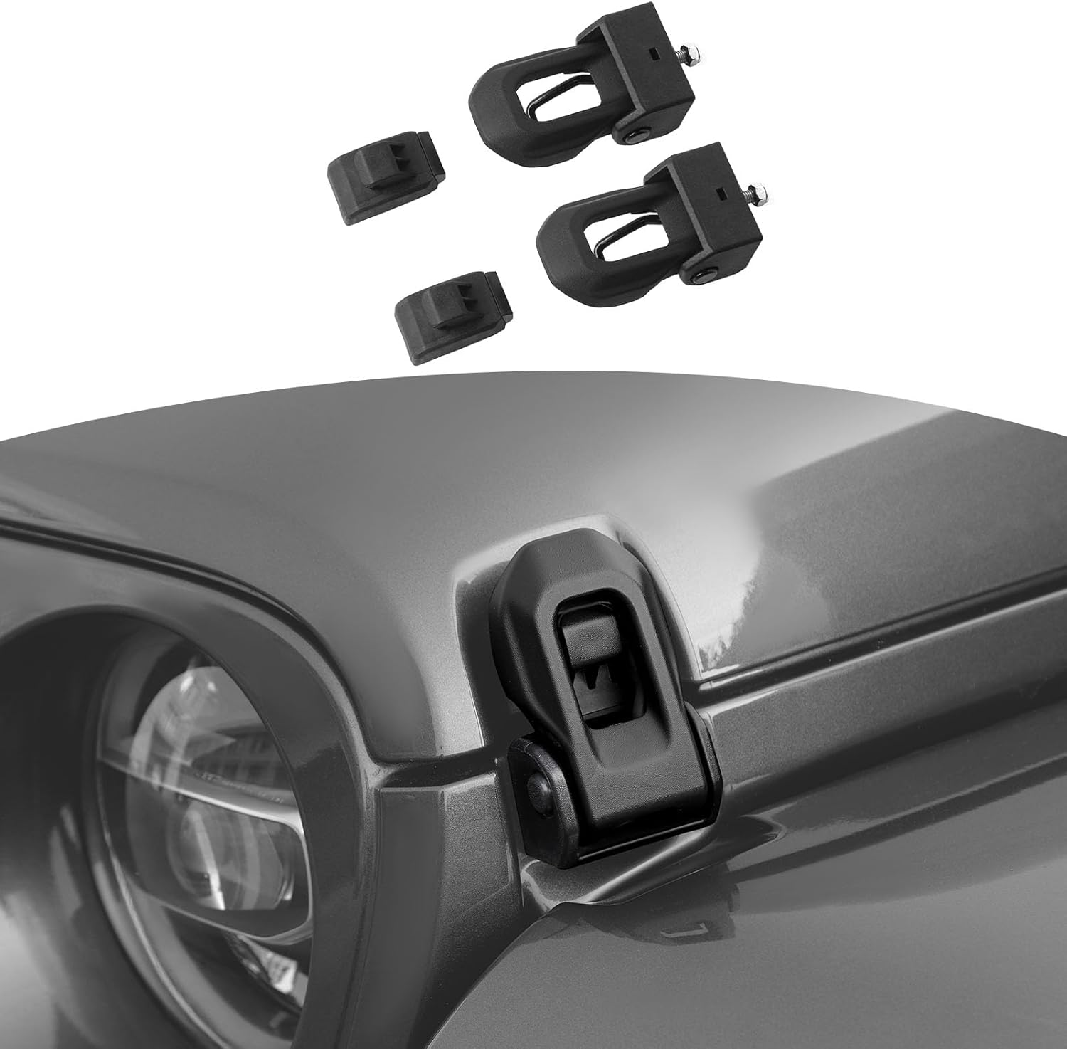 2018 Jeep Wrangler JL OEM Original Black Stainless Steel Latch Locking Hood Catch Kit image number 3