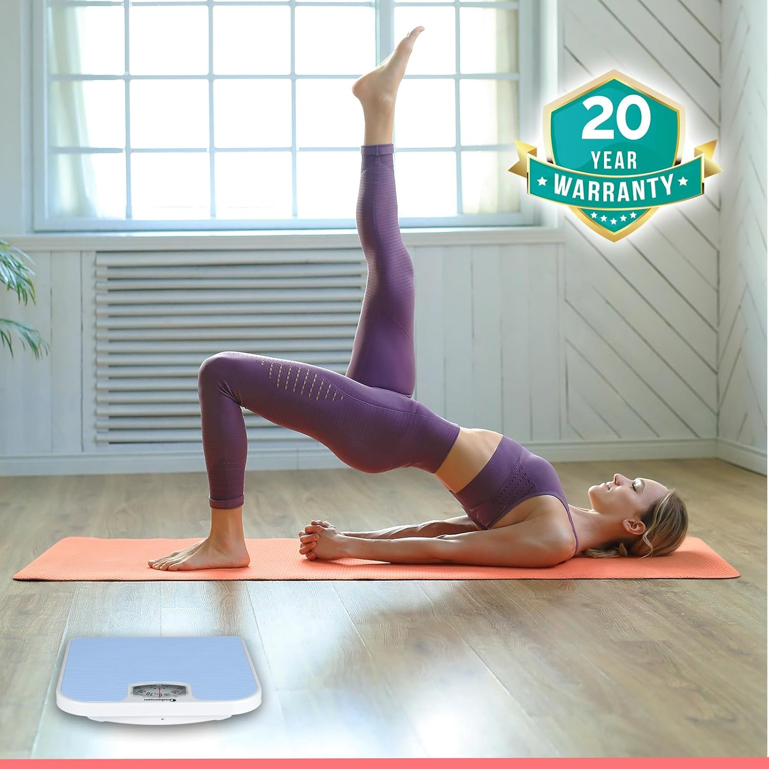 Adamson A21 Analog Scales for Body Weight - up to 300 LB - New Version - Anti-Skid Rubber Surface + Large Numbers - Analog Bathroom Scale - Affordable - Durable with 20-Year Assurance - Light Blue