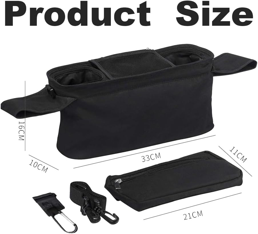 Stroller Storage Bag, Detachable Pram Pouch, Waterproof Hanging Bag, Universal Stroller Organizer with Hooking for Diapers, Bottles, Phone (Black) image number 5