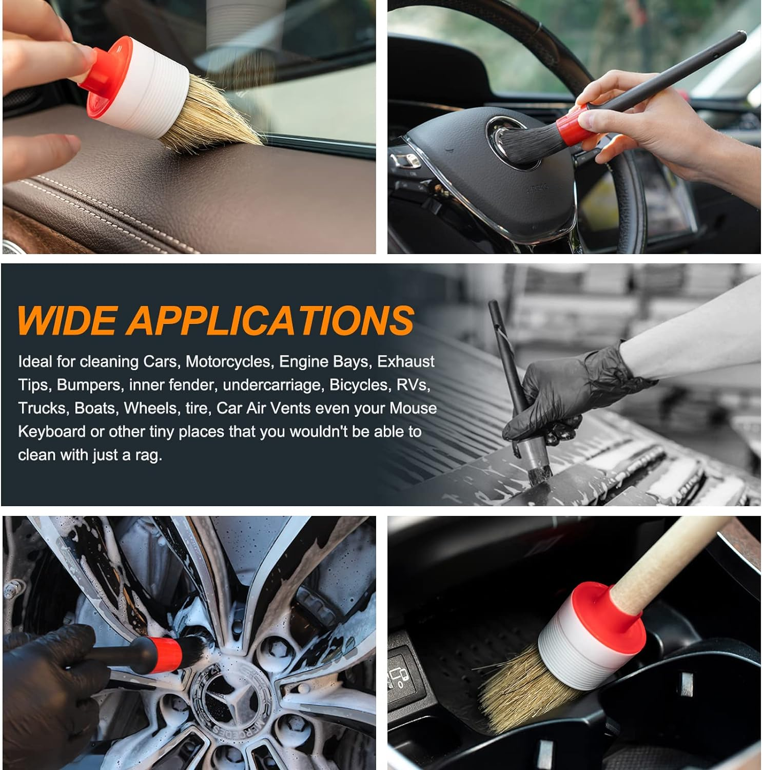 10Pcs Car Detail Brush Set, Auto Detailing Brushes Car Detailing Brushes Exterior Interior Vehicle Cleaning Brushes for Cars Automotive Interior, Exterior, Air Vents, Dashboard image number 5