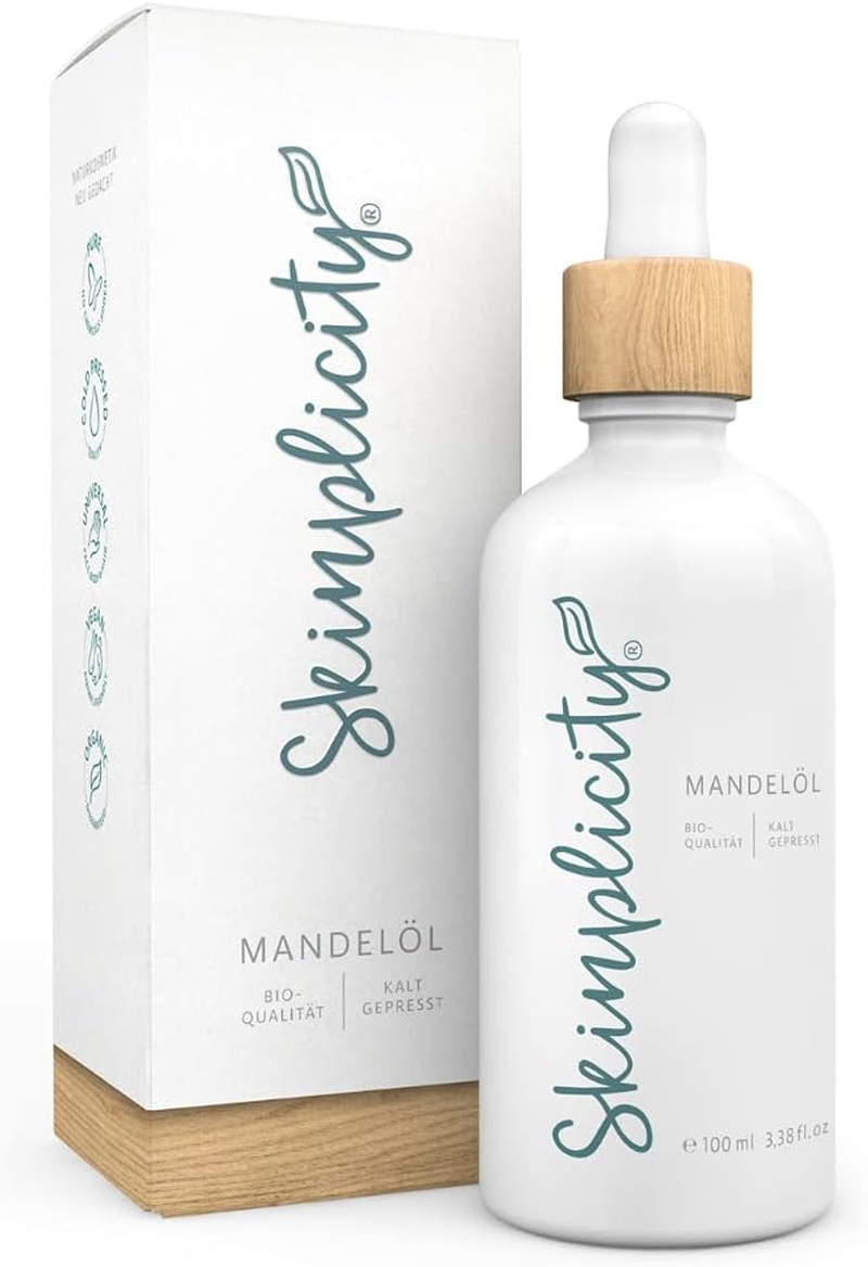 Skinplicity Organic Almond Oil for Body Care, Skin and Hair Care Natural Cosmetics, Cold Pressed and Vegan, for Dry Skin and Shiny Hair image number 1