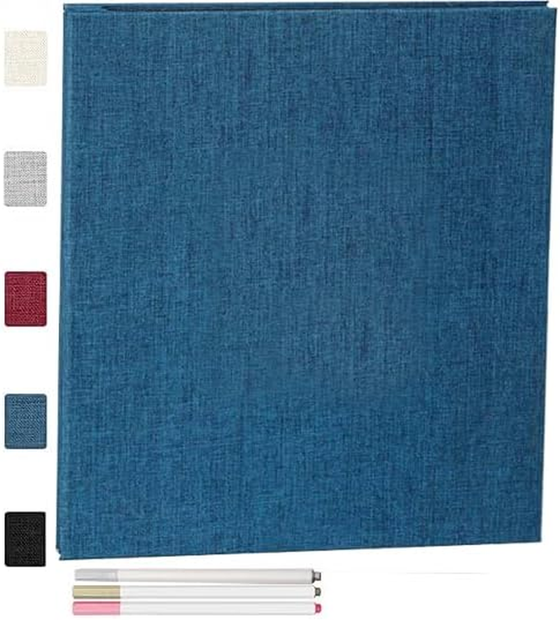 Photo Album Self Adhesive with Picture Display Window,40 Pages DIY Scrapbook Album for 3X5 4X6 5X7 6X8 8X10Picture,Linen Cover Memory Book for Baby Wedding, with 3Pcs Metallic Pen (Off White)