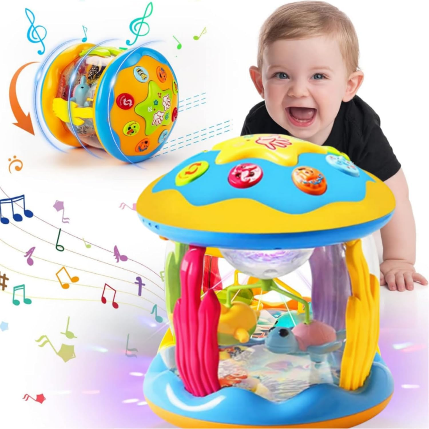 Baby Toys, Musical Projector Rotating Light up Toys, Ocean Rotating Crawling Toy for Infants 6 to 12 Months, Learning Educational Toy for 1 2 3 Years Old, Clap Drum, Baby Interactive Toys image number 6