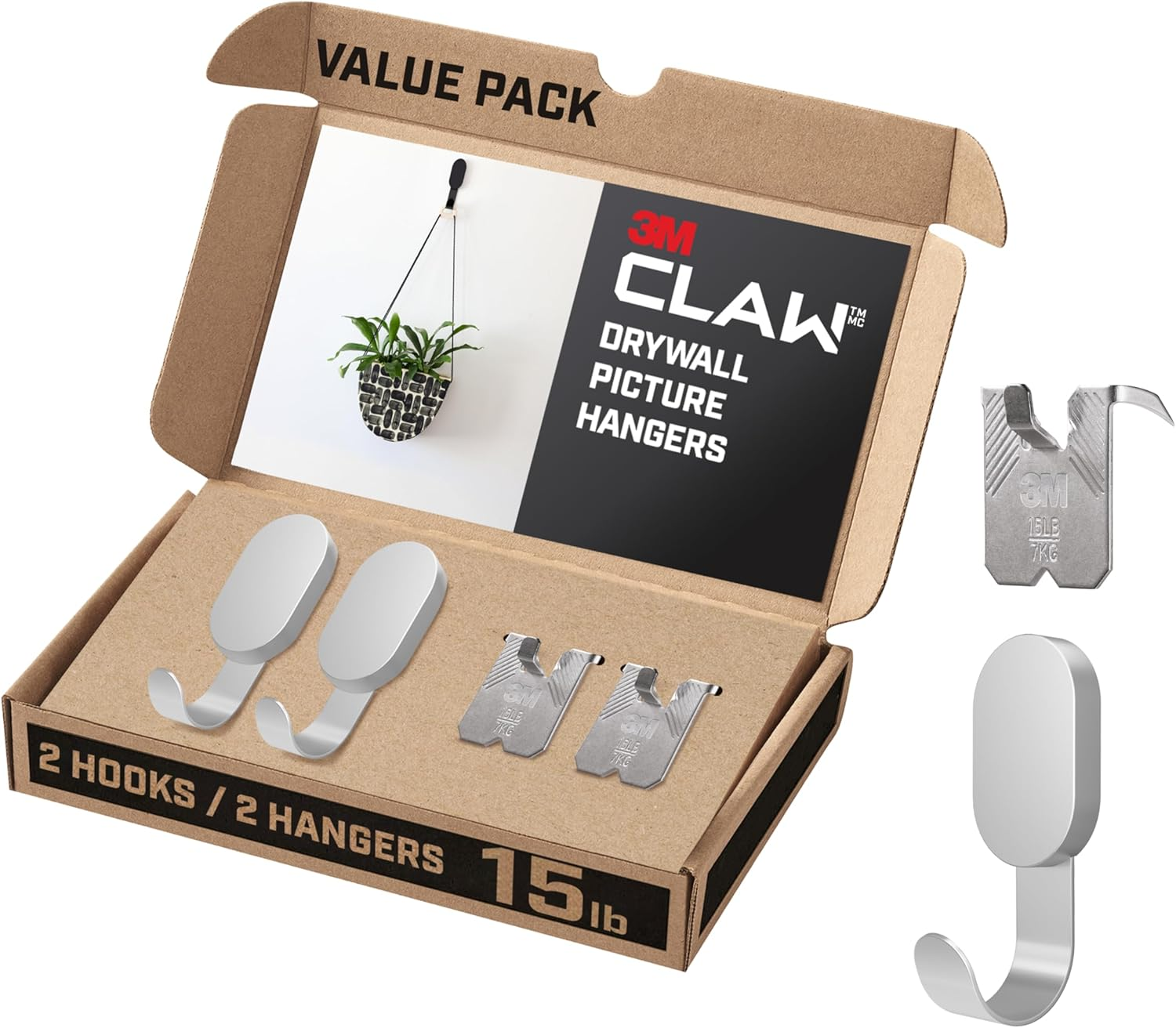 3M 3DH15SLV-2ESF Claw Hooks, Medium, Silver