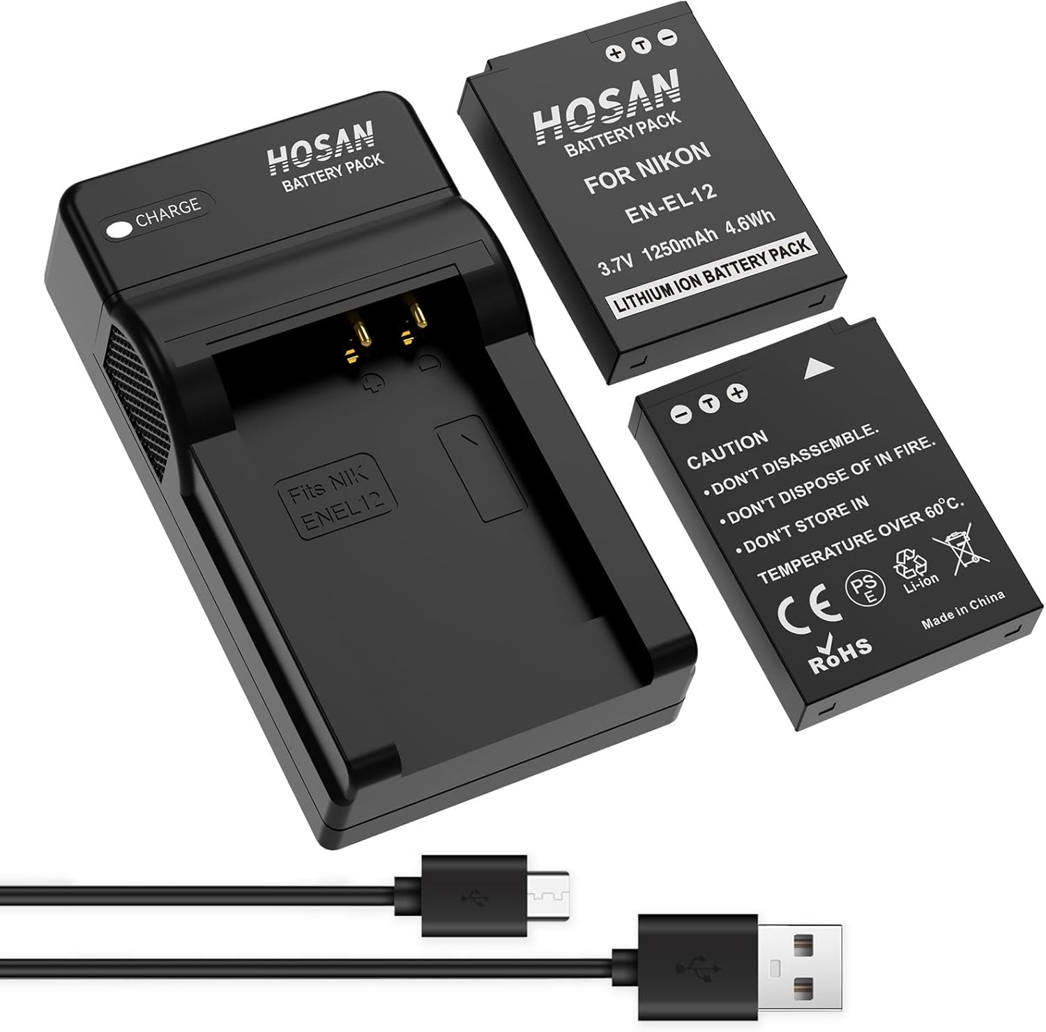 EN-EL12 Replacement Battery (2-Pack) and USB Charger for Nikon EN-EL12 and Nikon Coolpix A900 A1000 AW100 Aw100S AW110 Aw110S AW120 P330 P340 S310 S70 S610 S620 S630 S640 image number 4