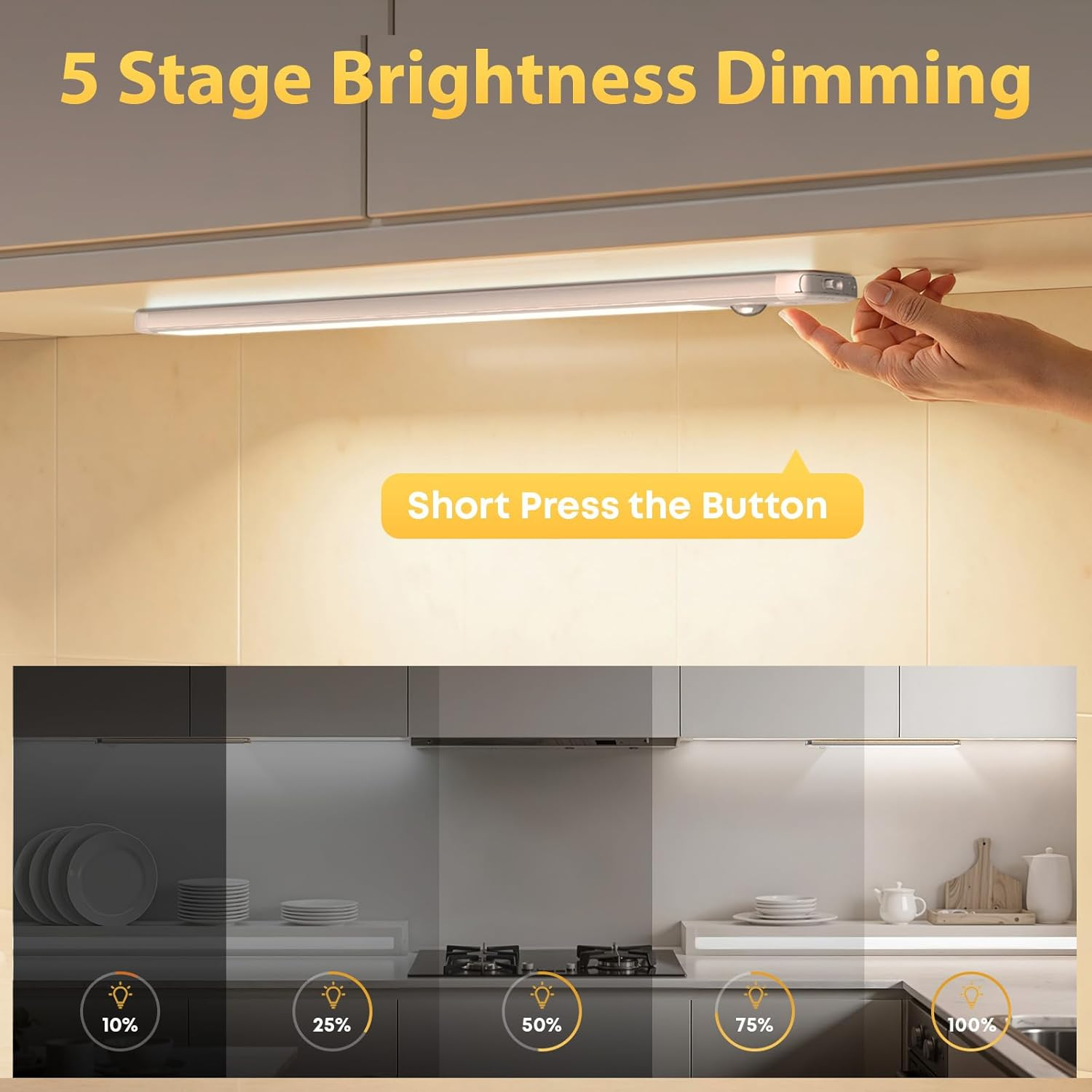 TANSOOL+ Cabinet Lighting LED Lamp with Motion Sensor Indoor - USB-C Cabinet Light Under-Unit Light Kitchen Light Dimmable for Kitchen, Stairs, Cupboard - 40 Cm, Pack of 2 image number 4