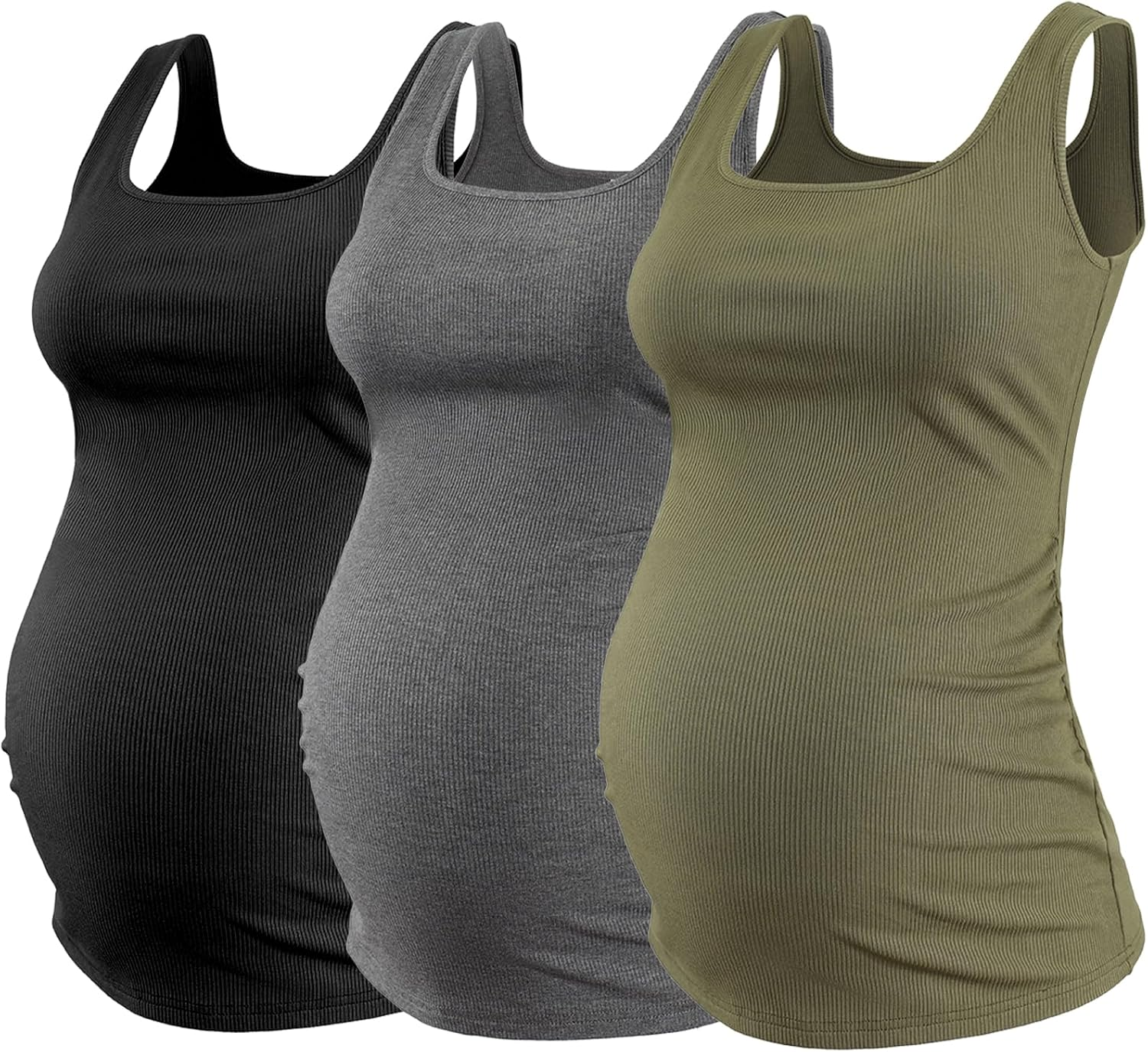 Ecavus 3PCS Maternity Square Neck Tank Top Sleeveless Ribbed Knit Basic Tops Pregnancy Athletic Yoga Shirts Camisole