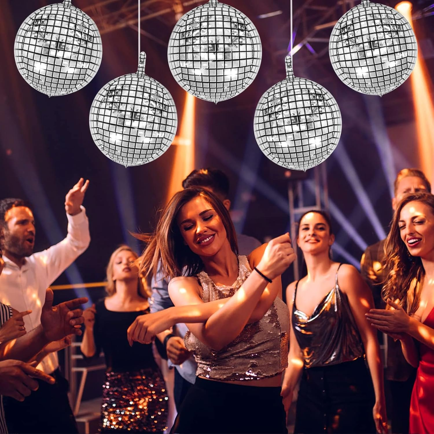 17-Piece Silver Disco Balloon Kit &ndash; 22-Inch Mirror Foil Balloons with Banner for Disco Dance Parties, Birthdays & Weddings image number 4