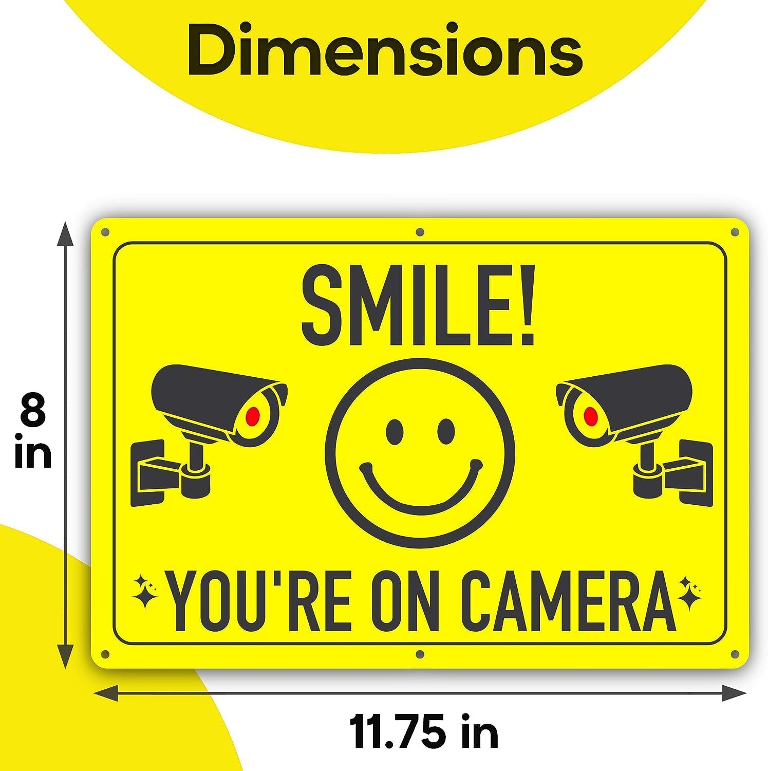ASSURED SIGNS Smile You'Re on Camera Sign - 2 Pack - 11.75 X 8 Inch - Ideal Aluminum Video Surveillance Security Signs to Prevent Trespassing on Private Property - Perfect for House, Business, Yard or Private Driveway image number 2