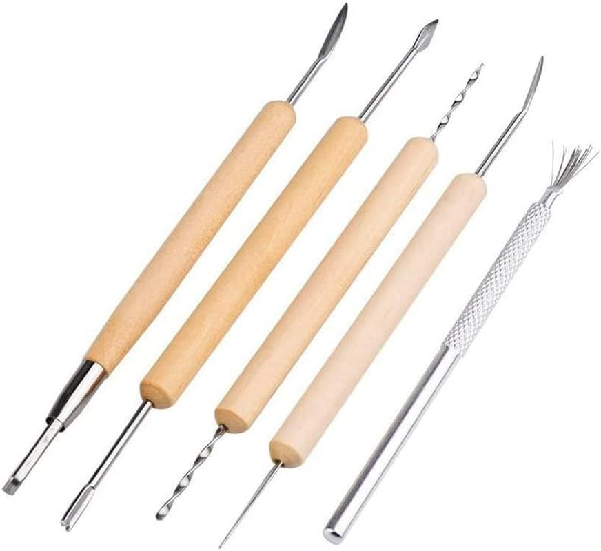 QYINXIU Pottery Clay Sculpting Modeling Tool Set,11-Piece Wooden Handle Clay Pottery Sculpting and Cleaning Tool Set, Double-Sided Clay Carving Tools image number 1