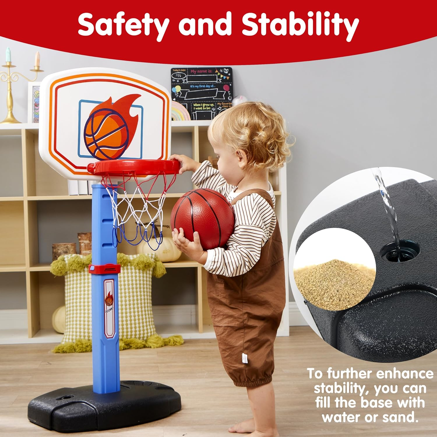 JOYIN Toddler Basketball Arcade Game Set, Adjustable Basketball Goal with 4 Balls for Kids Indoor Outdoor Play, Carnival Games, Christmas Birthday Boys Girls Age 1 and up - Air Pump Included image number 1