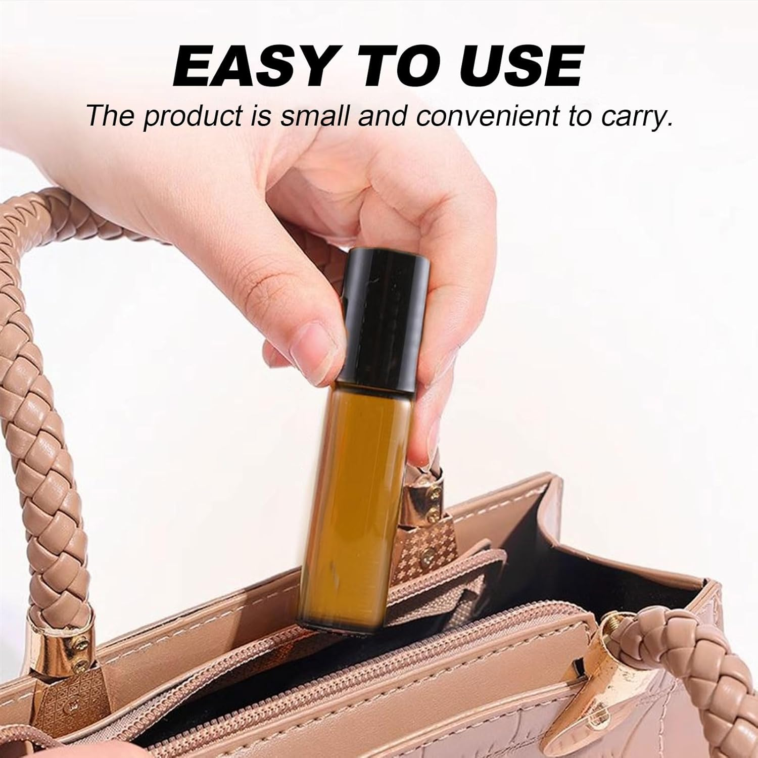 Essential Oil Bottle, 5 Pcs Perfume Oil Vial, 10 ML Massage Roller Amber Thick Glass Bottle with Massage Roller, Lids, Root Comb Applicator Vial, Perfume Travel Vial for Facial Body Care image number 2