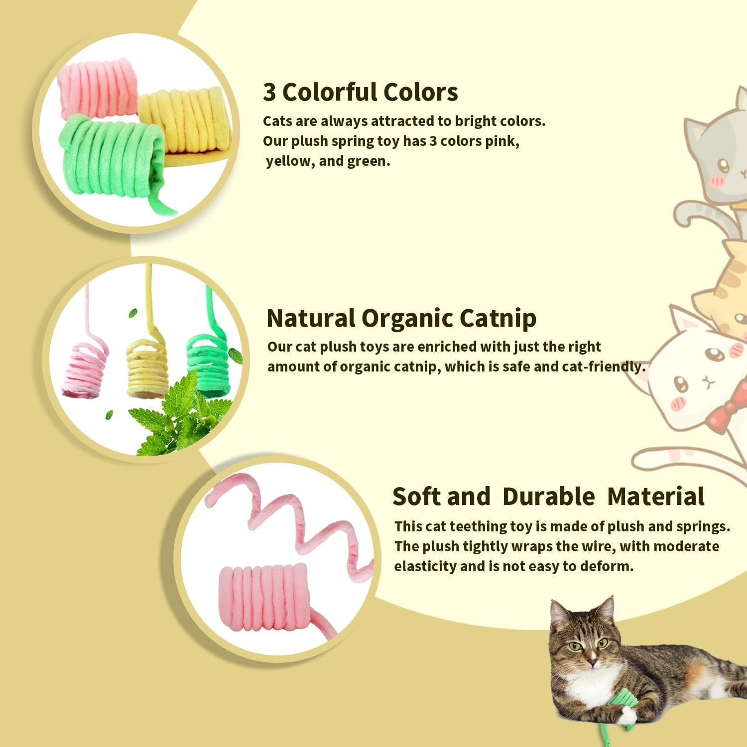 3Pcs Cat Spring & Spiral Toys with Catnip - Indoor Exercise Toys for Swatting, Biting, Hunting & Fitness image number 5