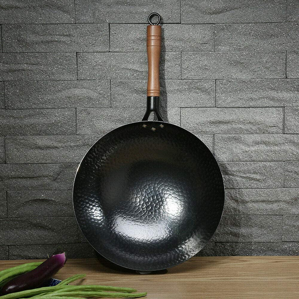 Induction Iron Wok Non-Stick Stir-Fry Flat- Bottomed Pan 32CM without Ears Cooker Kitchen Non Coating Wood Handle image number 6