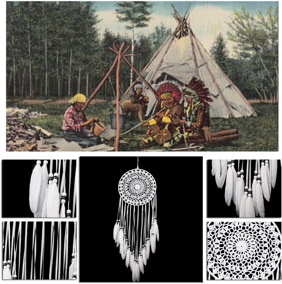 White Dream Catcher, Handmade Woven Dreamcatcher Art Ornament with Feather Tassels, Wall Hanging Dream Catcher for Bedroom Wedding Decoration