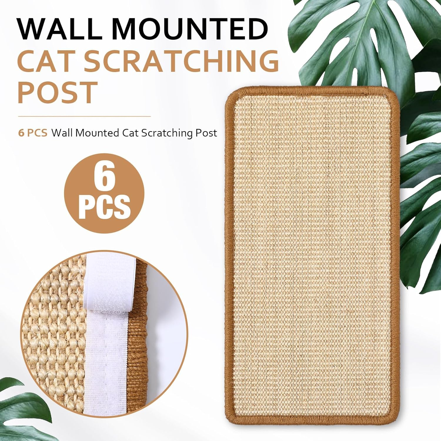Mixweer 6 Pcs Wall Mounted Cat Scratching Post with Hook and Loop Strips, 9.8 X 19.7 Inch Sisal Cat Scratching Pad Scratch Mat Cat Scratch Pad Rug for Couch Wall Window Perch Wall Furniture image number 2