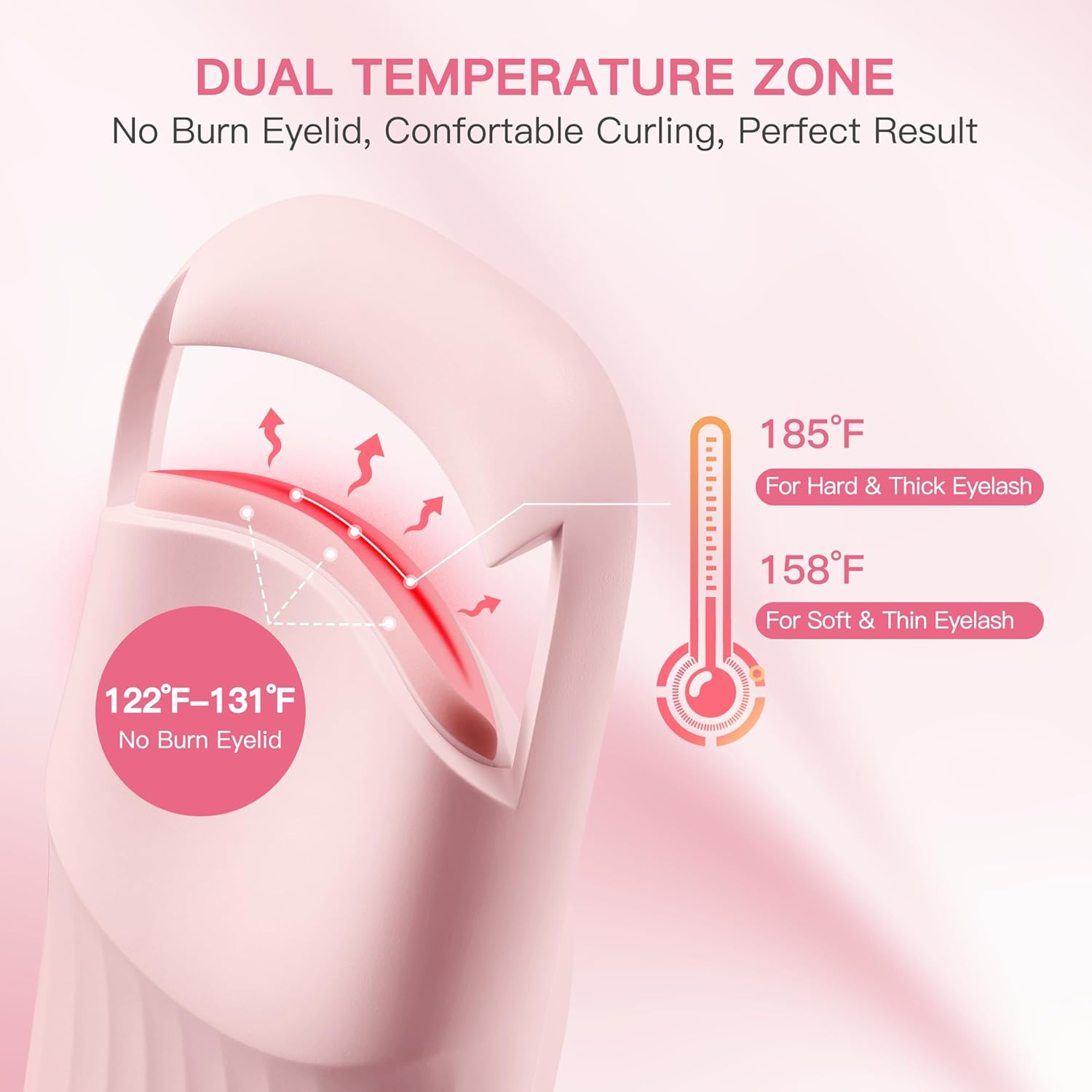 Heated Eyelash Curler Innovative, Quickcurl 1S Heat Up, Natural Eyelash Curler 70&deg;C/85&deg;C Adjustable Heat (Pink) image number 1