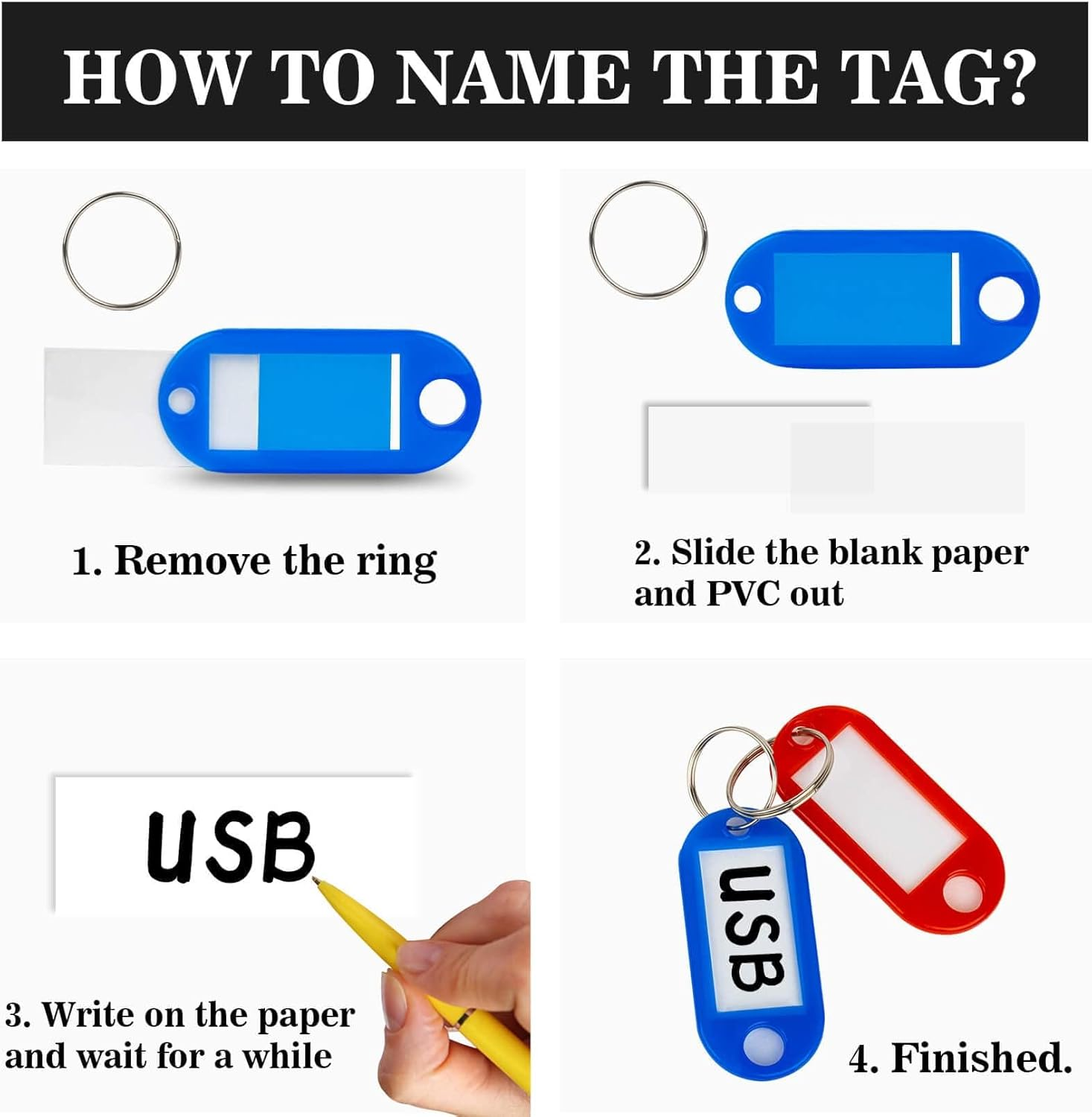 Sukh 60 Pcs Key Ring Tags - Key Tags Plastic 10 Assorted Colours,Identifiers,Name and Labels,Adapt to USB Drive,Pets,Bags Split Ring Window Lucky Line Flexible Colored image number 6