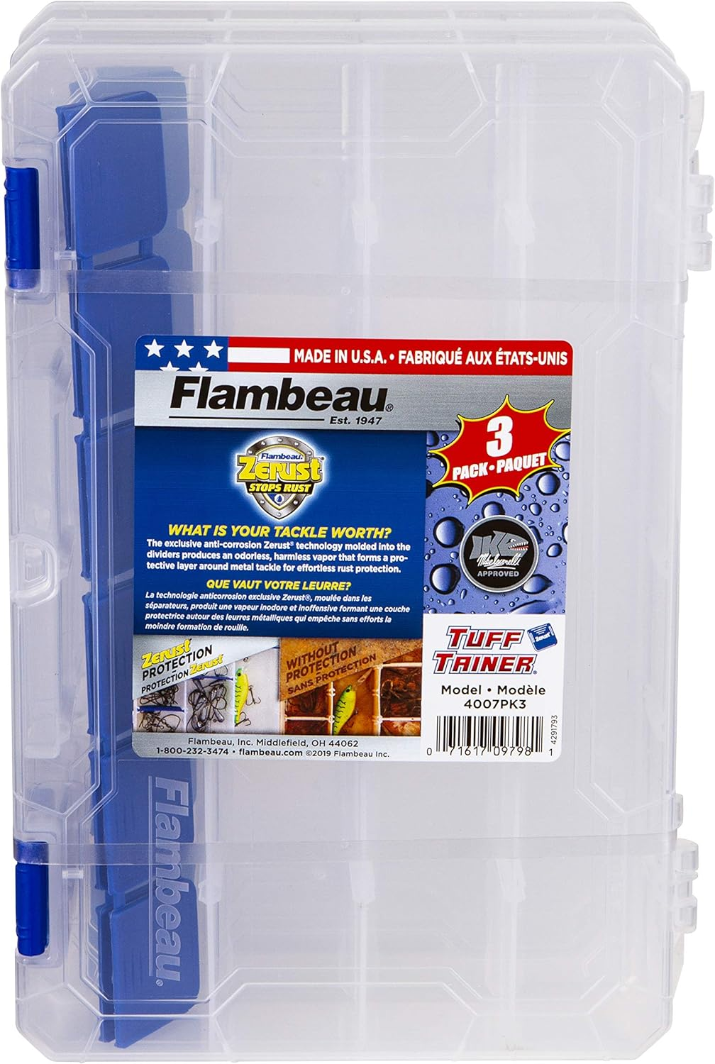 Flambeau Outdoors 4007PK3 Tuff Tainer, Fishing Tackle Tray Boxes, Includes [12] Zerust Dividers for Each, 3 Pack