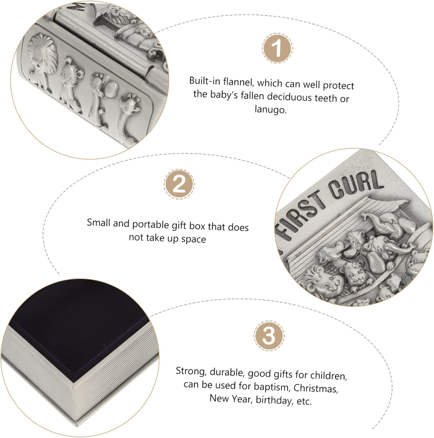 Abaodam 2 Pcs Baby Teeth Keepsake Boxes Metal First Tooth Storage Containers for Newborns Vintage Style Curl Organizer Photo Frame Silver Color image number 2