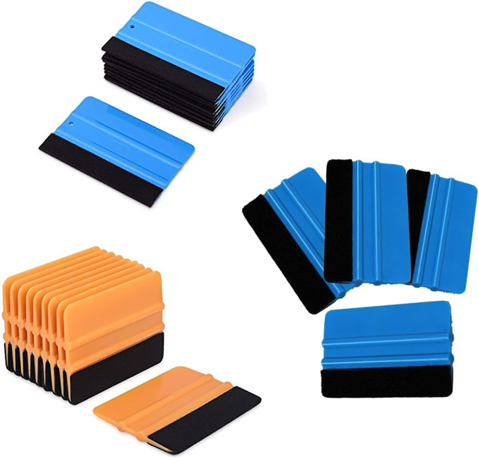 CAASFOOY 10 Pcs Felt Tipped Squeegee.Car Squeegee Soft Felt Edge Sticker Ruber Vinyl Applicator Decal Wrap Scraper(Blue, Bright Yellow) image number 1