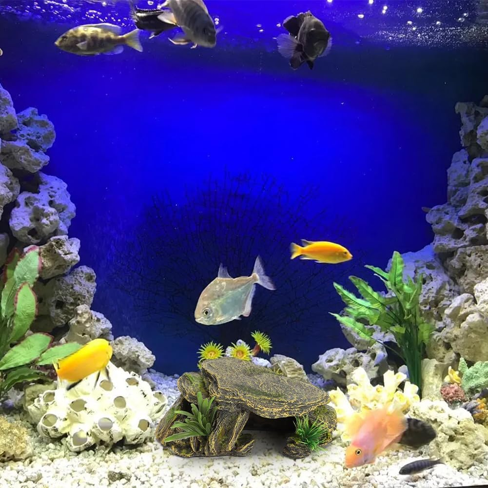 Reptile Rock Hide Cave, Aquarium Small Terrarium Hideouts Turtle Resin Habitat Basking Platform Lizard Hiding Hideaway Shelter Spiders Frog Amphibians Bearded Dragon Tank Snakes Tortoise Betta Shrimp