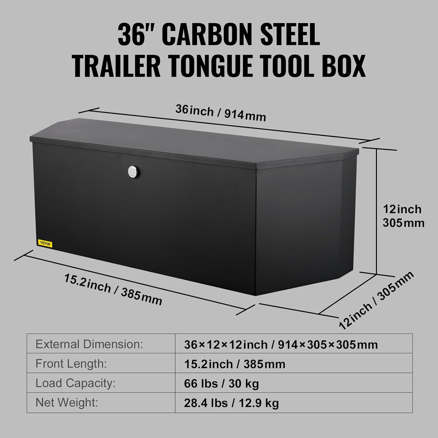 VEVOR Trailer Tongue Box, Carbon Steel Tongue Box Tool Chest, Heavy Duty Trailer Box Storage with Lock and Keys, Utility Trailer Tongue Tool Box for Pickup Truck Bed, RV Trailer, 91.44Cmx30.48 Cmx30.4 image number 6