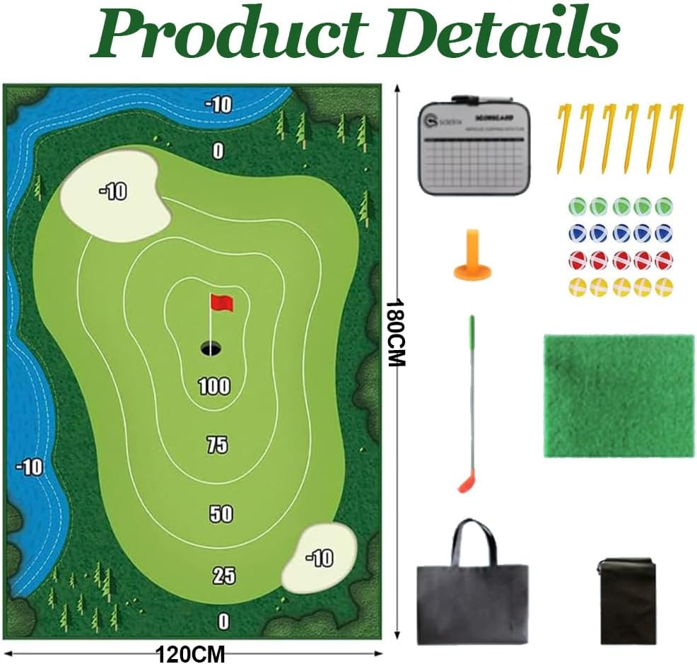 Golf Chipping Game Mat Set, Golf Chipping Practice Mat with Golf Ball, 47" X 70" (120Cm X 180Cm) Golf Game Outdoor Indoor Hitting Mat for Home Backyard Playground (No Clubs) image number 2