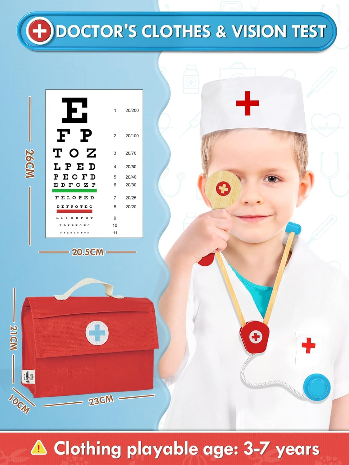 Kids Doctor Set, Toy Medical Kits 23 PCS, Pretend Play Doctor Kit Kids with Doctor Costume Doctor Bag Stethoscope, Role Play Set for 3 4 5 Year Boys image number 6
