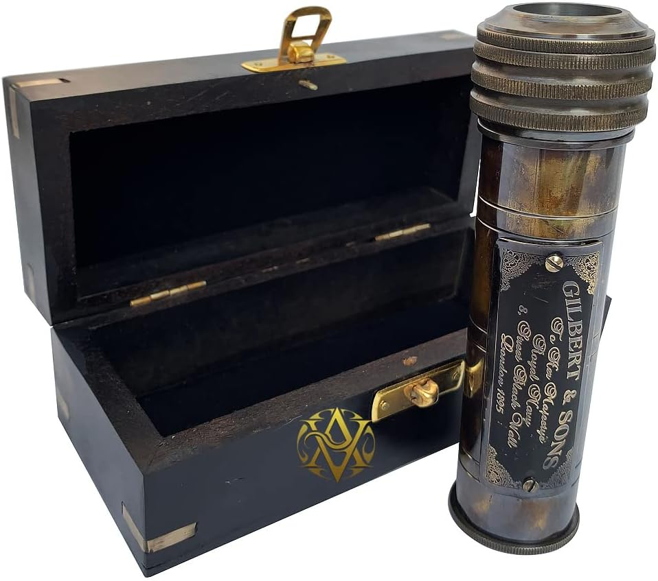 Nautical Gilbert Kaleidoscope with Wooden Box Vintage Prism Brass Toy Antique Brass Finish for Boy/Girl image number 2