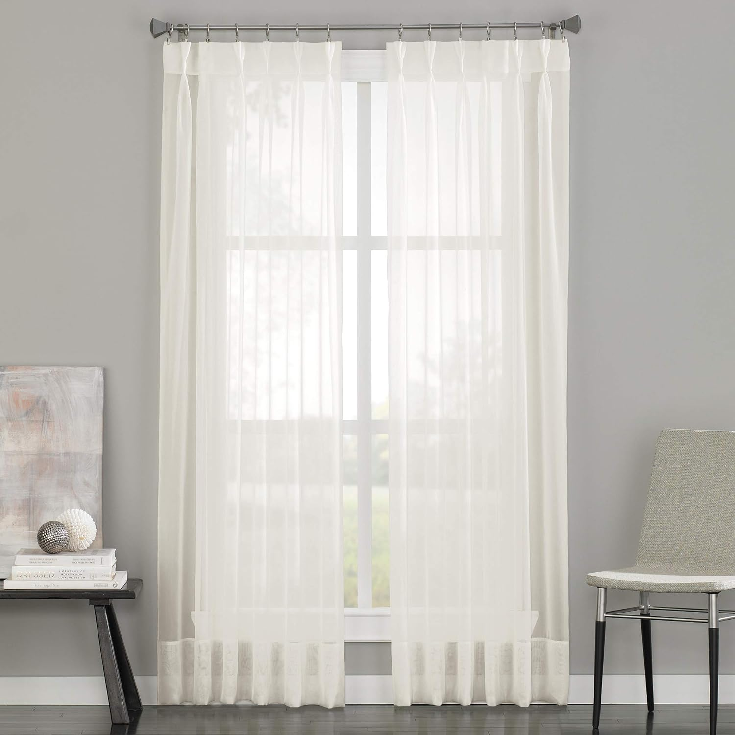 Curtainworks Soho Voile Sheer Pinch Pleat Curtain Panel, 29 by 108", Oyster,1Q805908Oy
