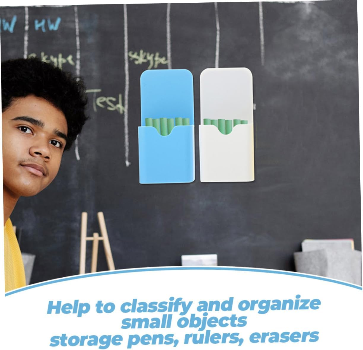 NUOBESTY 4Pcs Magnetic Pen Organizer Set Small Size with Blue and White Magnetic Whiteboard Marker Holders for Office Desk and Fridge Storage image number 2