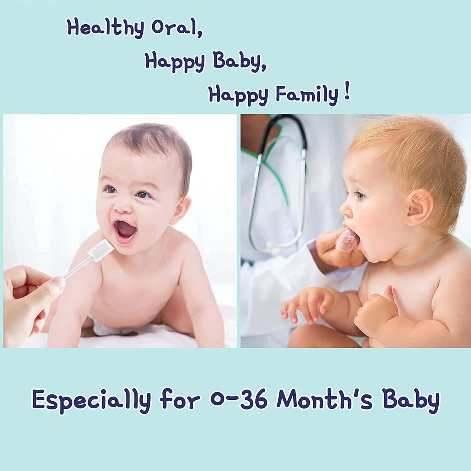 Little Fox [60 Pcs] Baby Oral Cleaner +2 Pcs Finger Toothbrush with Cases, Baby Tongue Cleaner, Newborn Toothbrush, Disposable Tongue and Gum Cleaner, Infant Oral Care and Cleaning for 0-36 Month Baby