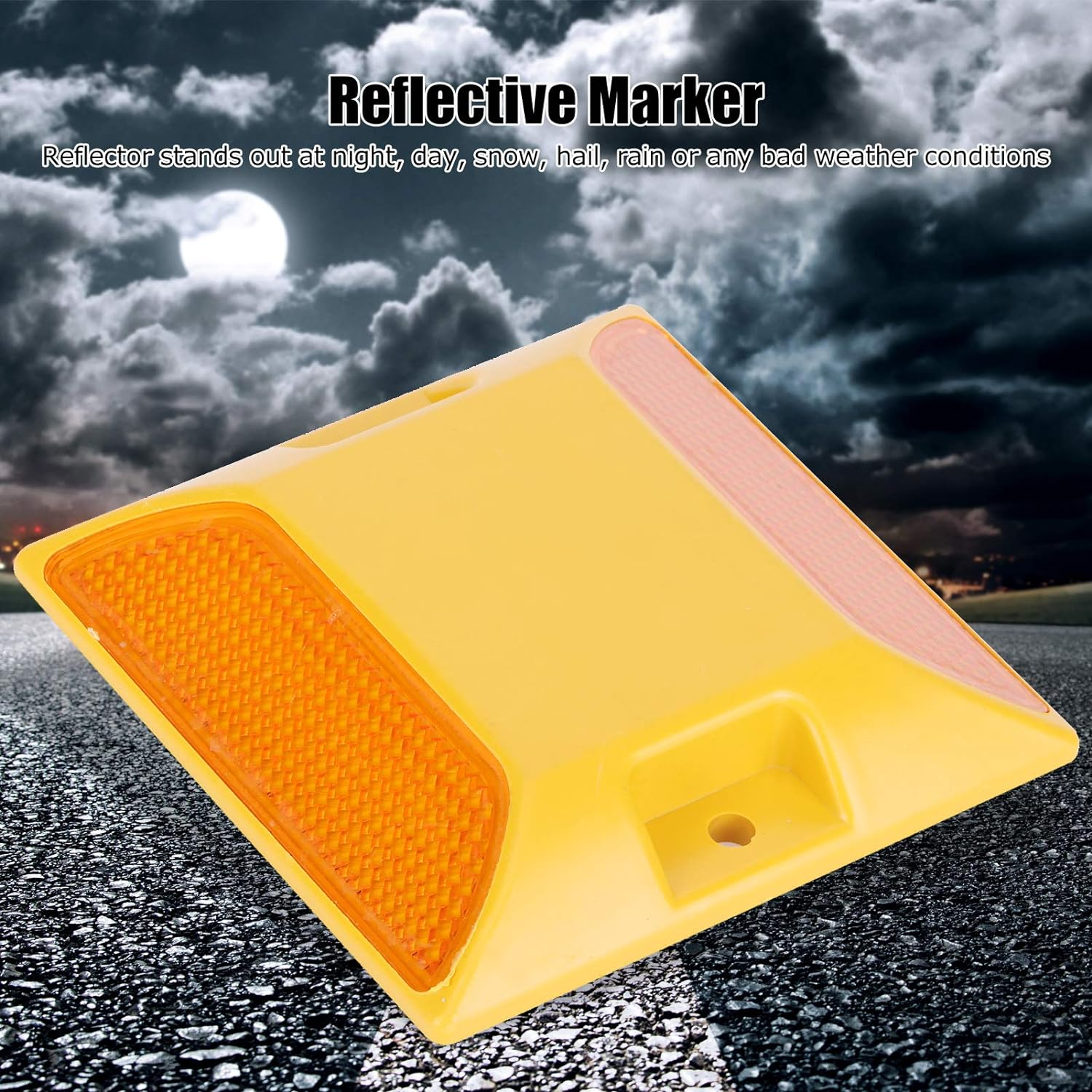 Reflective Road Marker 6PCS Double Yellow Plastic Road Reflectors Street Pavement Driveway Stud Markers Reflective Rewritten image number 1